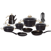 Qazan dəsti Deluca Qranit 21 parça Qara Alovlu 8681990734544