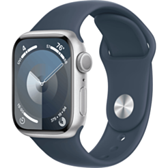 Apple Watch 9 41 mm Silver Aluminium W/Storm Blue Sport Band M/L / MR913QI/A