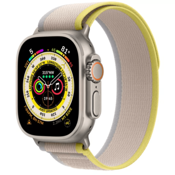 Apple Watch Ultra 49 mm Titanium Case W/Yellow/Beige Trail Loop S/M / MNHK3RB/A