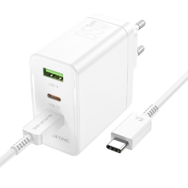 Borofone Charger + Cable Type-C Manager PD65W BN12 White