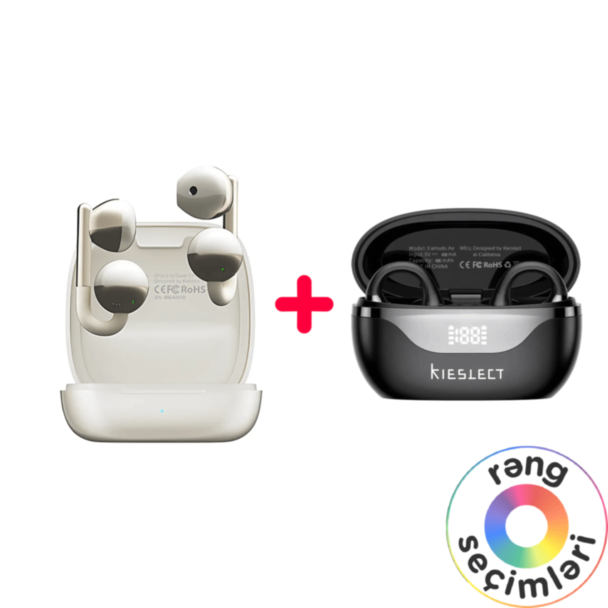 Kieslect Earbuds Open AI Feature Black + Kieslect Ora Earring Pods Oatmeal Gold