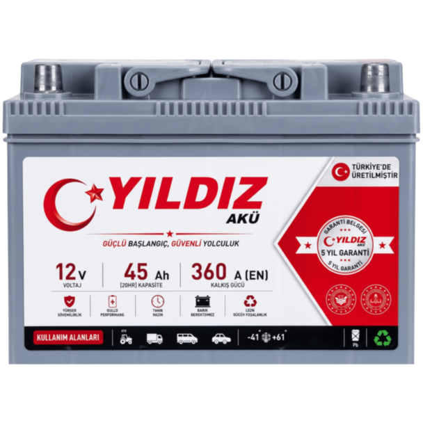 Avtomobil üçün akkumulyator Yıldız 45AH-360 SAE