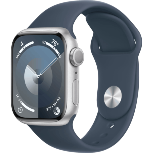 Apple Watch 9 41 mm Silver Aluminium W/Storm Blue Sport Band M/L / MR913QI/A