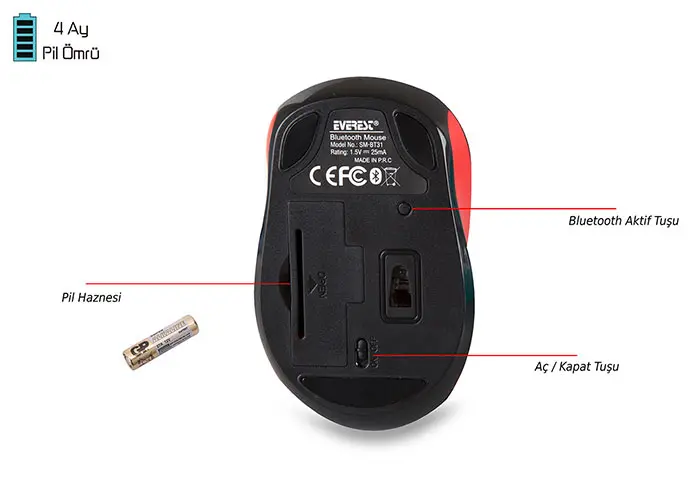 Everest SM-BT31 Bluetooth Mouse Red-image-4