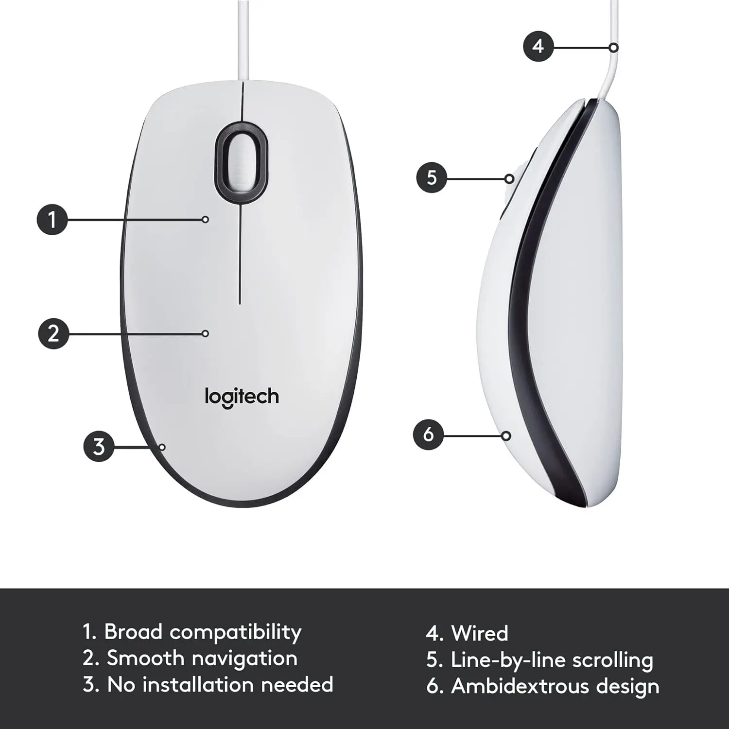 Logitech M100 Mouse White-image-3