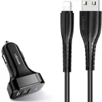 Usams C13+U35 Lightning Cable Car Charger Kit Black (NTU35LC13TZ)-thumb-1