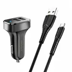 Usams C13+U35 Micro Cable Car Charger Kit Black (NTU35MC13TZ)-thumb-2