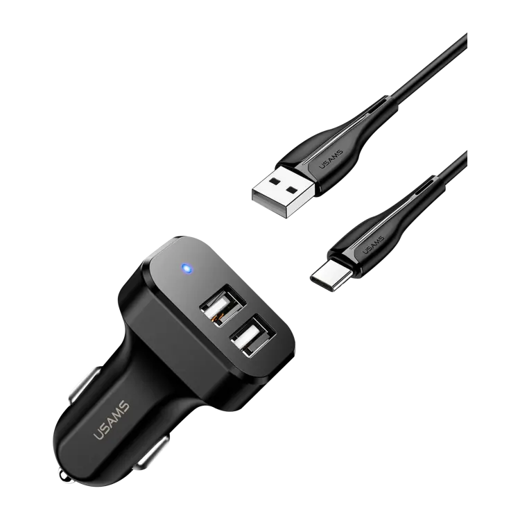 Usams C13+U35 Type-C Cable Car Charger Kit Black (NTU35TC13TZ)-image-3