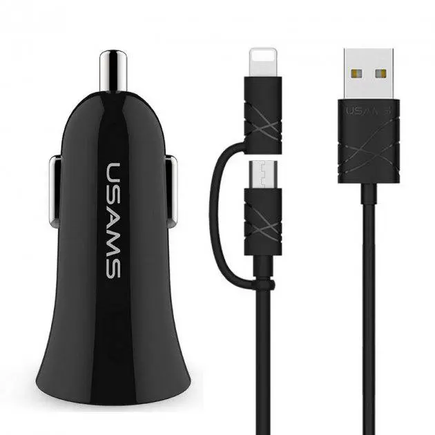 Usams CC013+U-Gee Cable Car Charger Kit Black (CCUSB01)-image-1