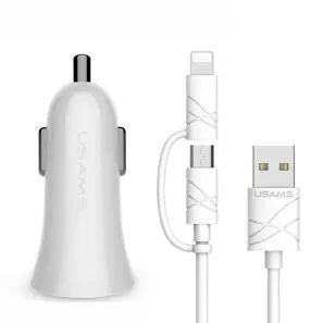 Usams CC013+U-Gee Cable Car Charger Kit White (CCUSB02)