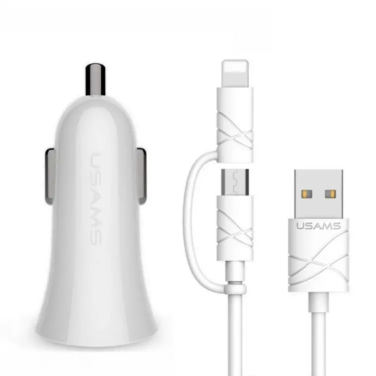 Usams CC013+U-Gee Cable Car Charger Kit White (CCUSB02)-image-1