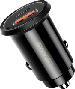 Usams US-CC086 C12 QC4.0+PD3.0 Fast Car Charger Black (CC86TC01)