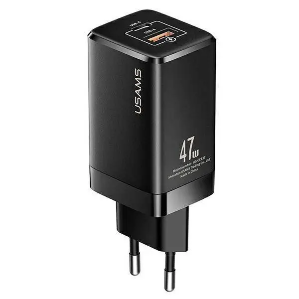 Usams US-CC137 T41 47W GaN PD+QC Mini Fast Charger (EU) Black (CC137TC01)-image-2