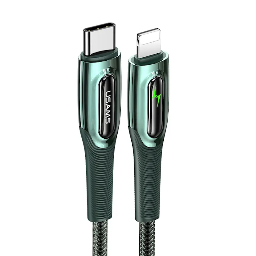 Usams US-SJ518 20W Type-C to Lightning Smart Power-off Cable 1.2m Dark Green (SJ518USB02)-image-1