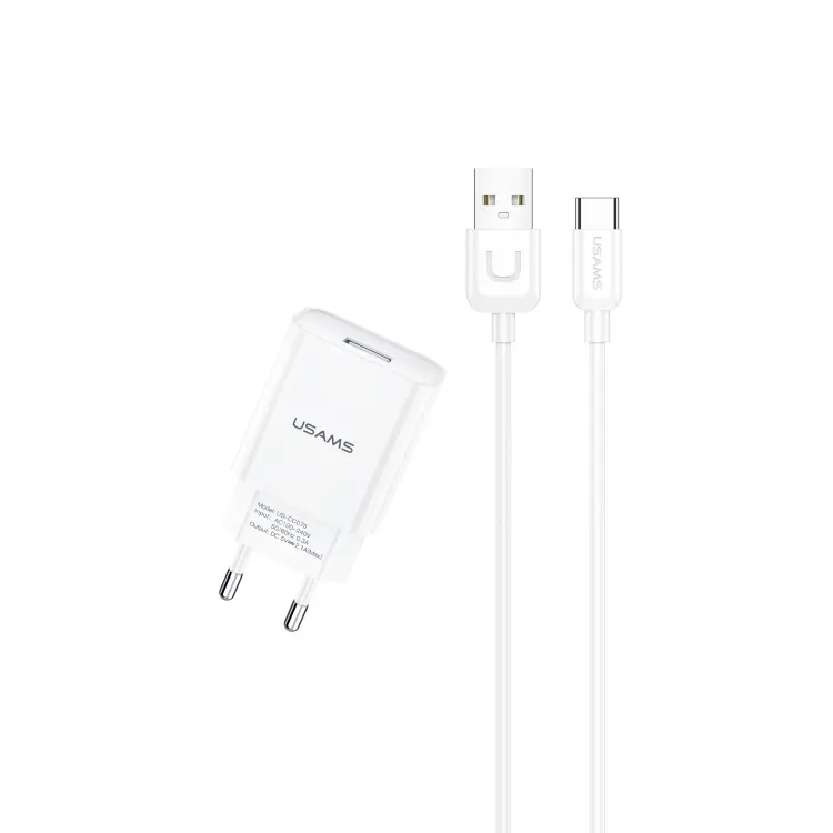 Usams T21+U-Turn Micro Cable Charger Kit White (T21OCMC01)-image-1